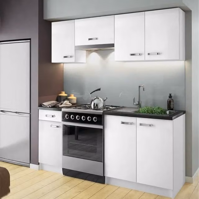 Trans-Pal 5-Piece White Gloss Kitchen Cabinet Set with Hinged Doors and Internal Shelves