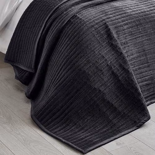 Catherine Lansfield Velvet Pinsonic Quilted Bedspread in Black, W x D: 220 x 220 cm