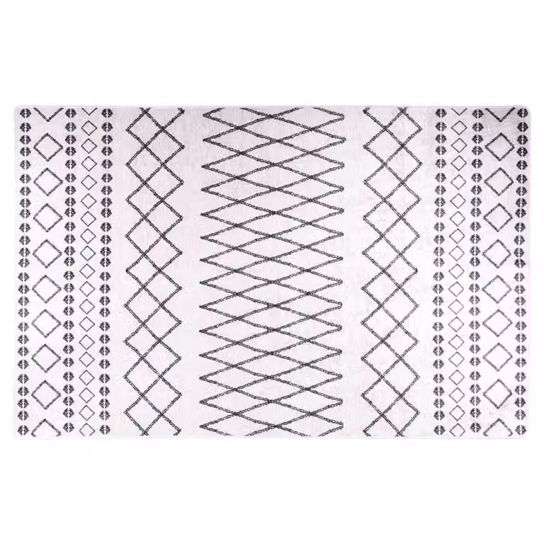 Berkfield Home Washable Anti Slip Boho Round Rug in Black and White, W: 100 cm