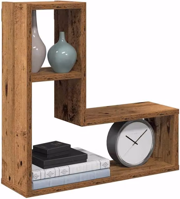 Berkfield Home Wall Mounted Cube Shelves, 2 Piece Set in Old Wood Brown, W/D/H: 50 x 15 x 50 cm
