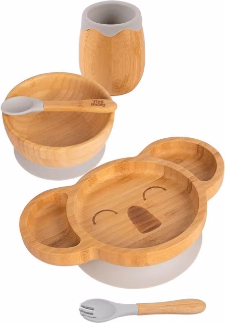 Tiny Dining 5pc Bamboo and Silicone Koala Baby Weaning Set in Grey