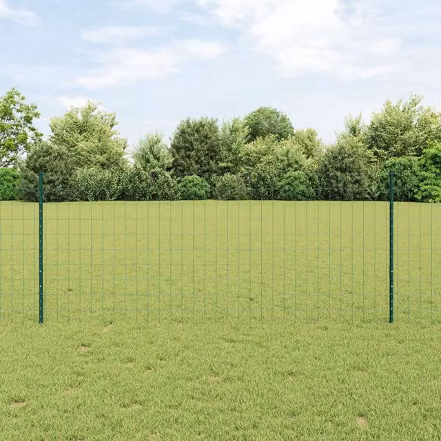 Berkfield Home Euro Fence Green PVC Coated Steel with 11 U Posts, W: 25 m, H: 1 m