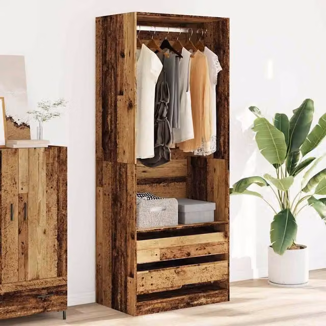 Berkfield Home Old Wood Wardrobe in Brown, W/D/H: 80 x 50 x 200 cm