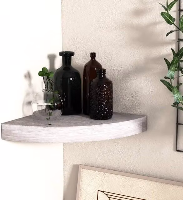 Berkfield Home Wall Mounted Corner Shelf in Concrete Grey, W/D/H: 35 x 35 x 3.8 cm