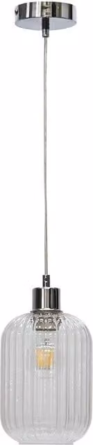 First Choice Lighting Batley Suspended Pendant Light with Transparent Ribbed Glass and Chrome Fitting