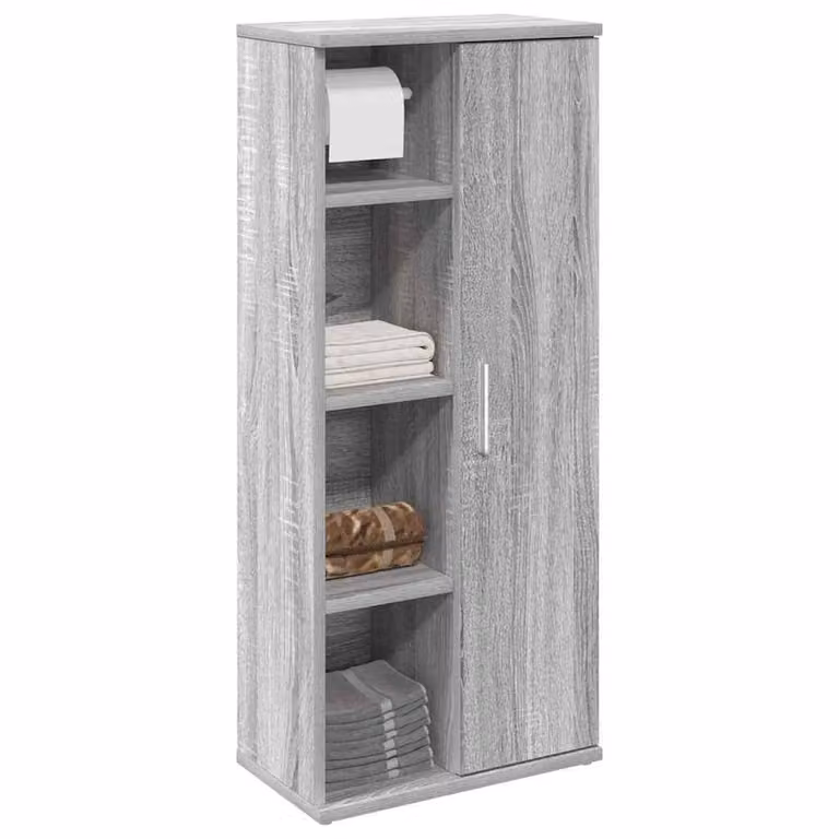 Berkfield Home Durable Grey Sonoma Bathroom Cabinet with Roll Holder, W/D/H: 39 x 22 x 90 cm
