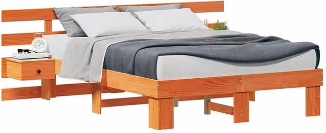 Berkfield Home Modern Brown Solid Pine Wood Bed Frame and Nightstand Set W/D/H: 140 x 190 cm