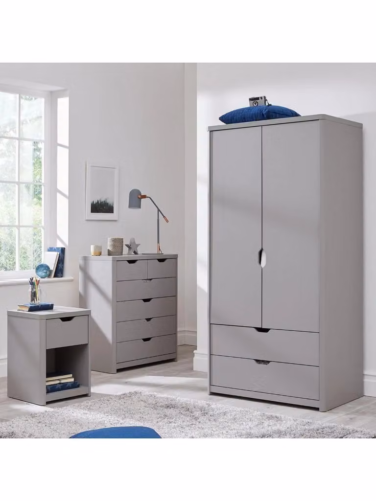 Aspen 3 Piece Grey Oak Bedroom Set Including Wardrobe, Chest of Drawers and Nightstand