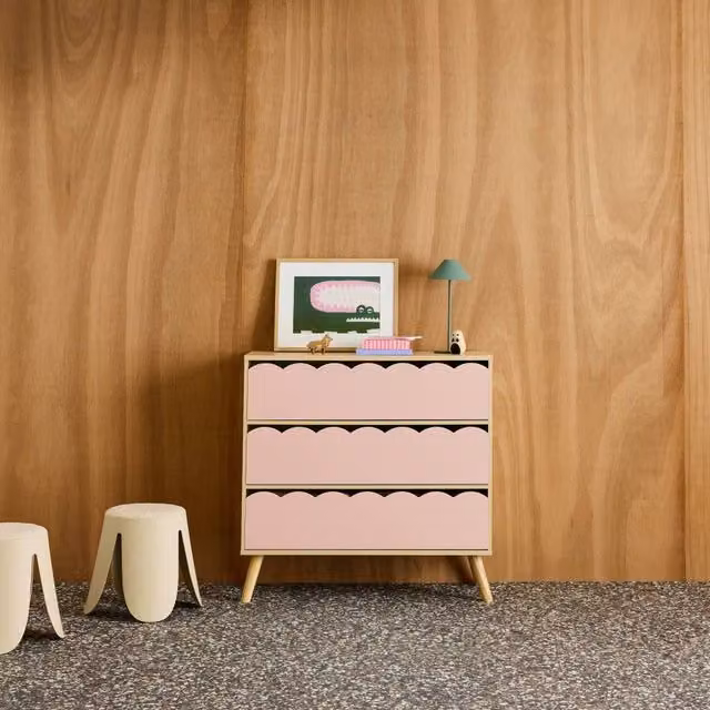 Sweekeec Scandinavian Style Childrens 3 Drawer Chest in Pink