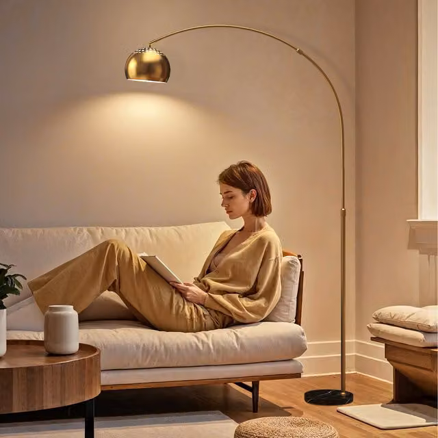 HOMCOM Gold Arc Floor Lamp for Living Room