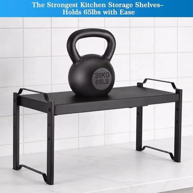 VOGREX Expandable Black Metal Kitchen Counter and Cupboard Shelf Insert