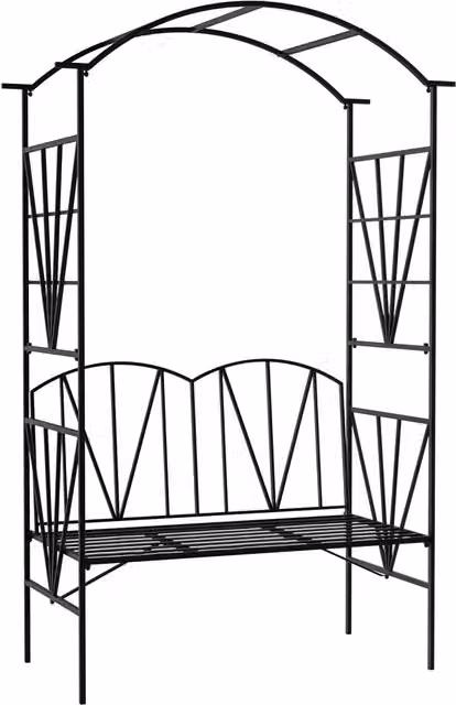 Outsunny 2 Seater Metal Garden Bench with Arch for Climbing Plants, Black