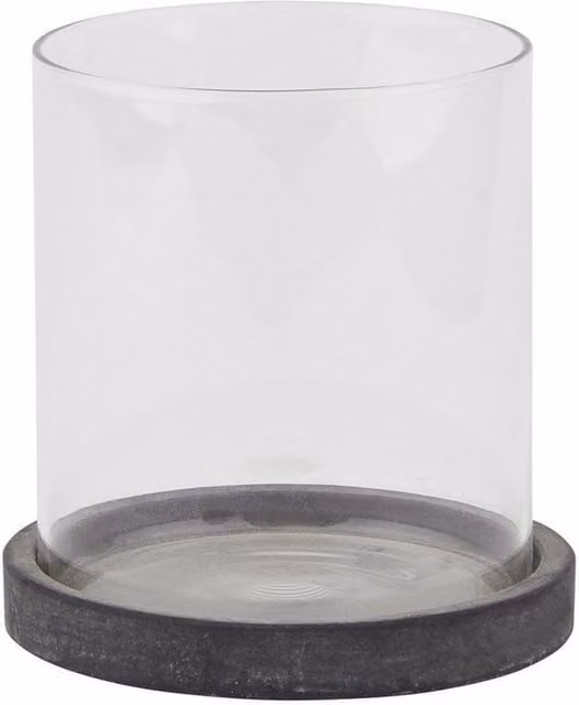 Lemon Pavilion Furniture and Decor Amalfi Hurricane Lantern, Grey Ceramic and Glass, W: 14 cm, D: 14 cm, H: 14 cm