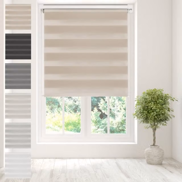 Caecus Day Night Zebra Duo Roller Blind in Beige and Brown Striped Textile, W: 160 cm, H: 210 cm