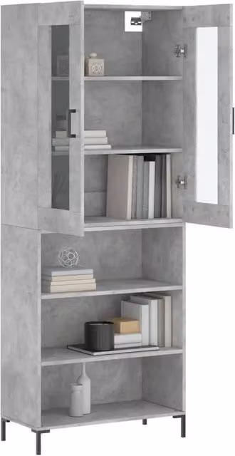 Berkfield Home Highboard in Concrete Grey with Glass Doors, W/D/H: 69.5 x 34 x 180 cm
