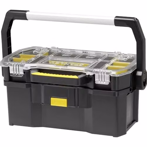 Stanley Toolbox with Tote Tray Organiser and Inserts, Black and Silver