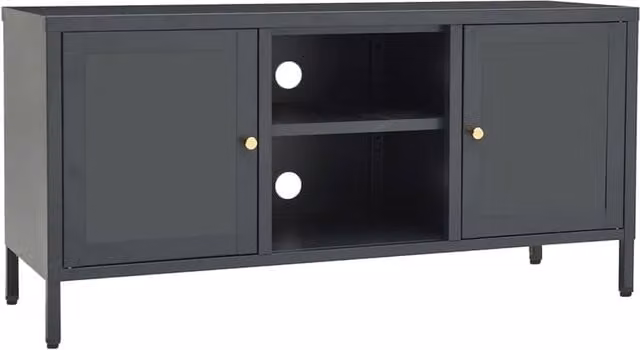 Berkfield Home Anthracite TV Cabinet with Glass Doors and Metal Frame, W/D/H: 105 x 35 x 52 cm