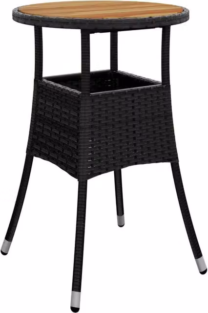 Berkfield Home Garden Table in Black Acacia Wood and Poly Rattan, Diameter: 60 cm, Height: 75 cm