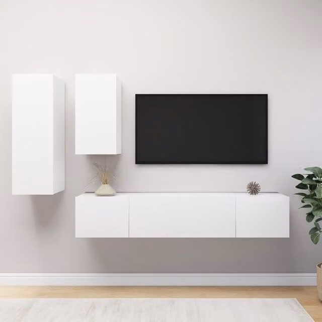 Berkfield Home 4 Piece Modern White Matt Lowboard TV Cabinet Set