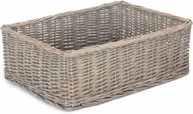 Red Hamper Grey Wash Wicker Open Weave Storage Tray in Mid Grey