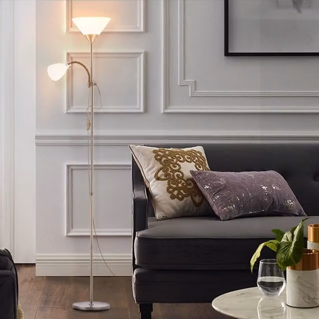 Livingandhome Modern Adjustable Metal Floor Lamp with Double Head Dual Switch in Bronze