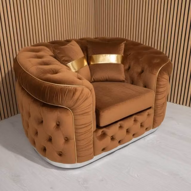Stratus Interiors Ambassador Chesterfield Sofa in Tan Velvet with Silver Trim