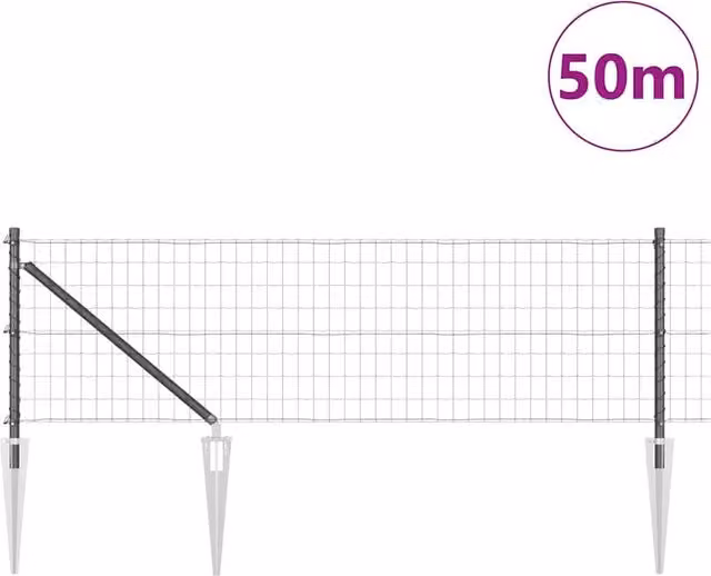 Berkfield Home Modern Euro Fence with 13 Spike Posts, Galvanised Steel, Grey/Silver, 0.6 x 50 m