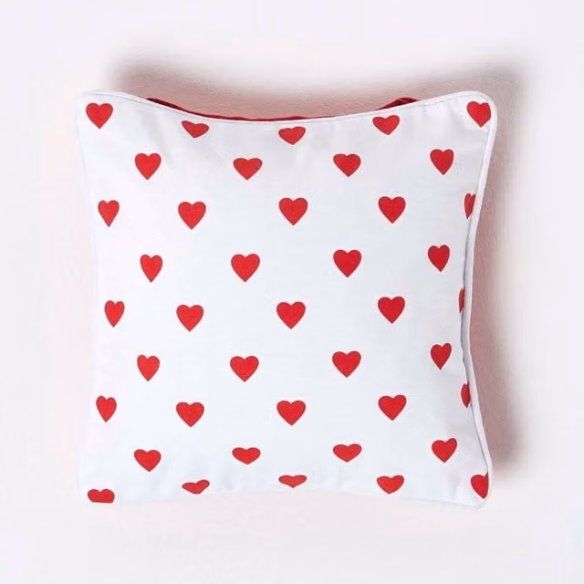 Homescapes Cotton Stars Cushion Cover, Red and White, W/D/H: 30 x 30 x 30 cm