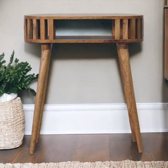Aosom UK Ariella Solid Mango Wood Console Table with Open Shelf and Scandi-inspired Legs, Brown, W/D/H: 70 x 30 x 80 cm