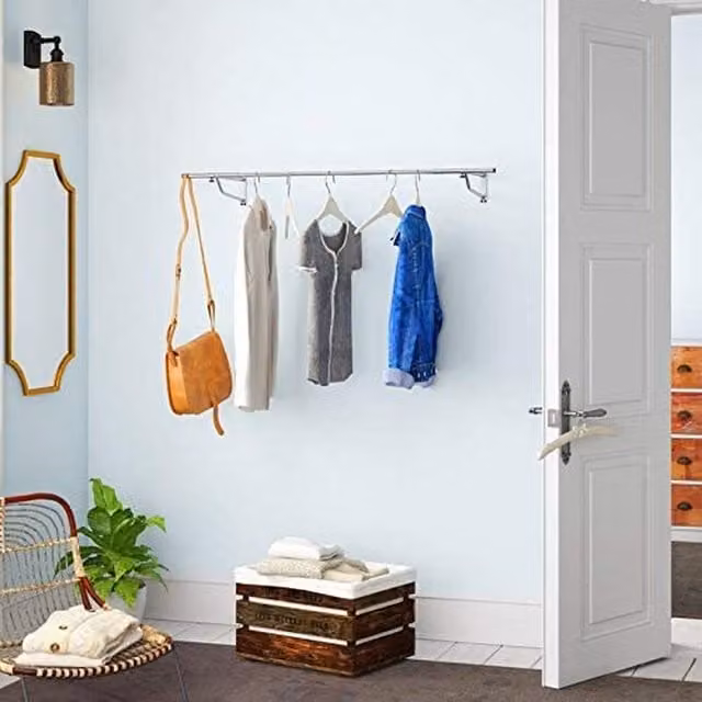 Direct Online Houseware Heavy Duty Wall Mounted Metal Clothes Rail in Silver, Width: 121.92 cm