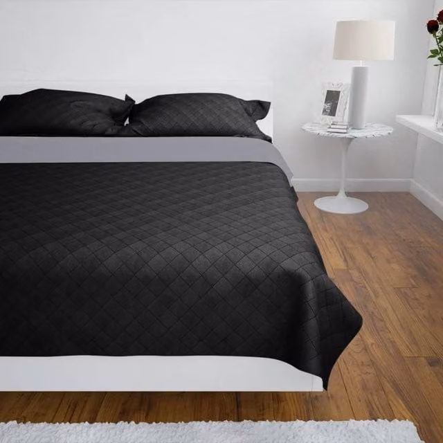 Berkfield Home Reversible Quilted Bedspread in Black and Grey, W/D/H: 170 x 210 cm