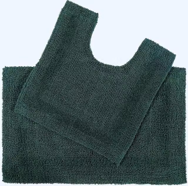 Homescapes Luxury 2 Piece Reversible Cotton Bath Mat and Pedestal Mat Set in Forest Green