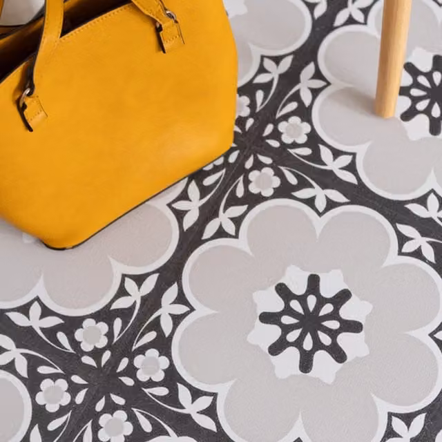 Fine Decor Self-Adhesive Vinyl Floor Tiles, Daphne Black and Multicolour, 0.93sqm