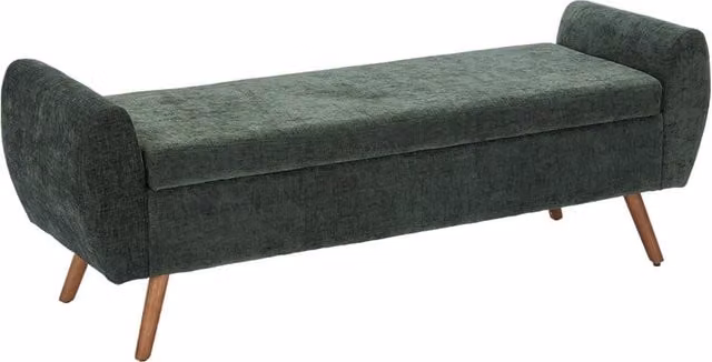 Lifeideas Mid-Century Green Chenille Upholstered Storage Bench