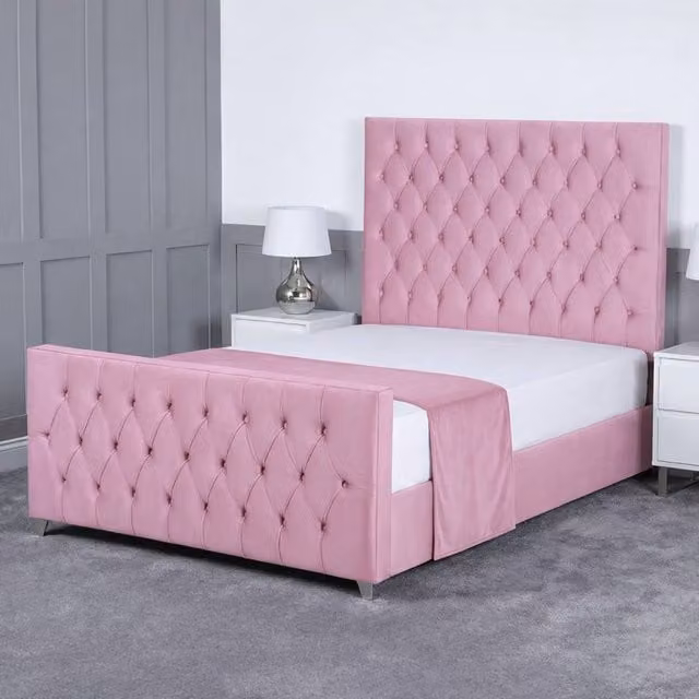 Living Comfort Bedz Vertex King Size Upholstered Velvet Gas Lift Storage Bed with 48 Inch Headboard in Pink, W/D/H: 180 x 200 cm