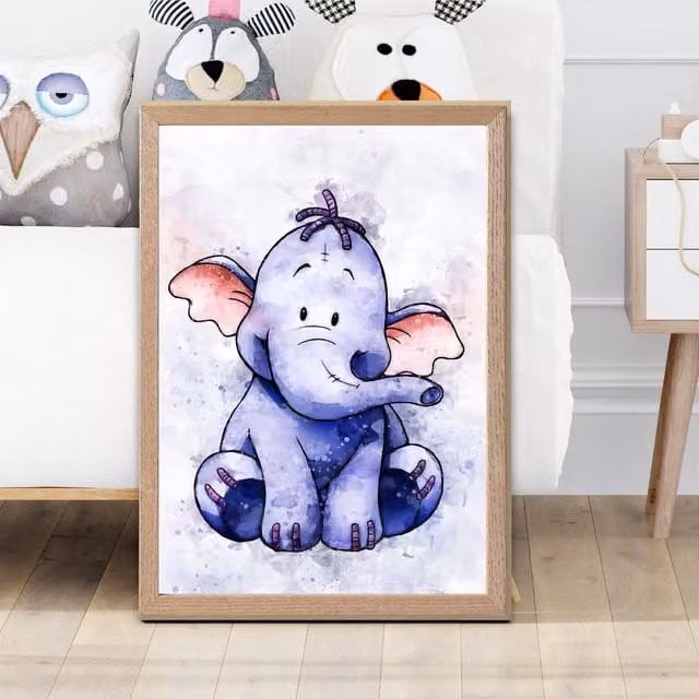 ARTZE Heffalump Watercolour Winnie the Pooh Art Print with Oak Frame, Purple, A3