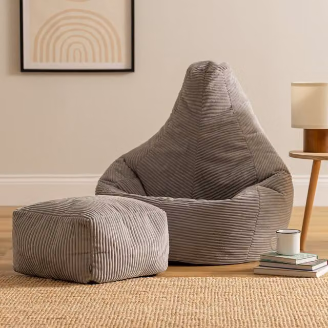icon Dalton Gaming Bean Bag Chair and Footstool in Grey Corduroy Fabric