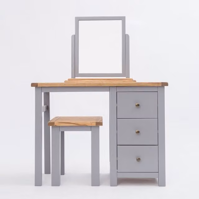 Cabinet Bits Mirano 3 Drawer Dressing Table Set in Grey Waxed Ash Wood