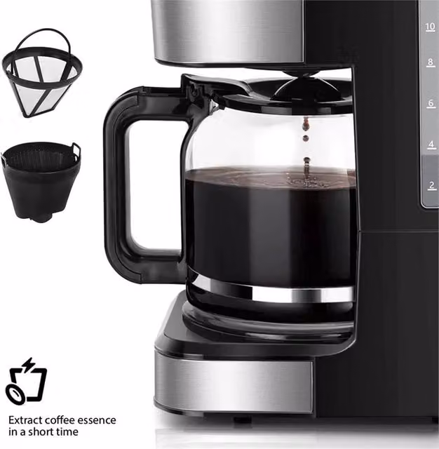 SPETLEK 1.5L Filter Coffee Machine with Glass Jug in Black