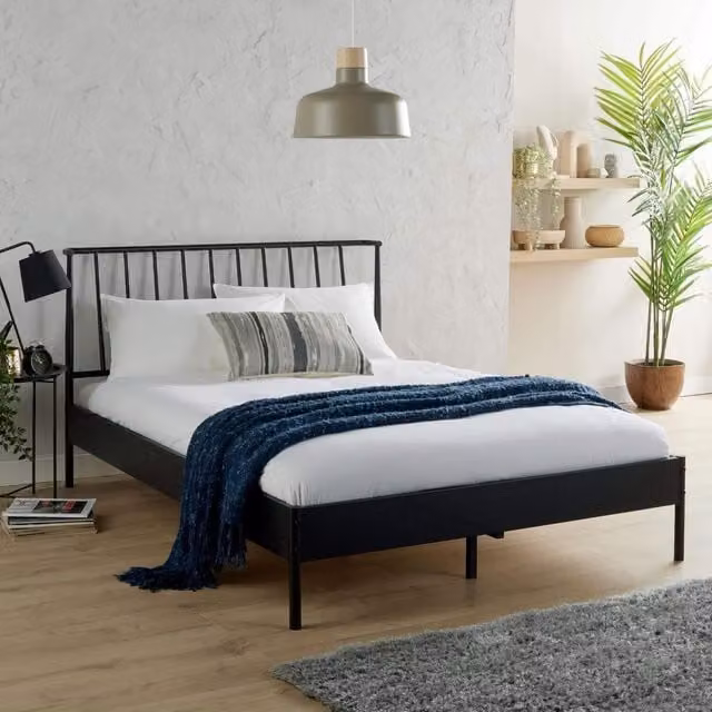 Home Source Odessa Modern Metal Bed Frame, Black, 180 x 200 cm