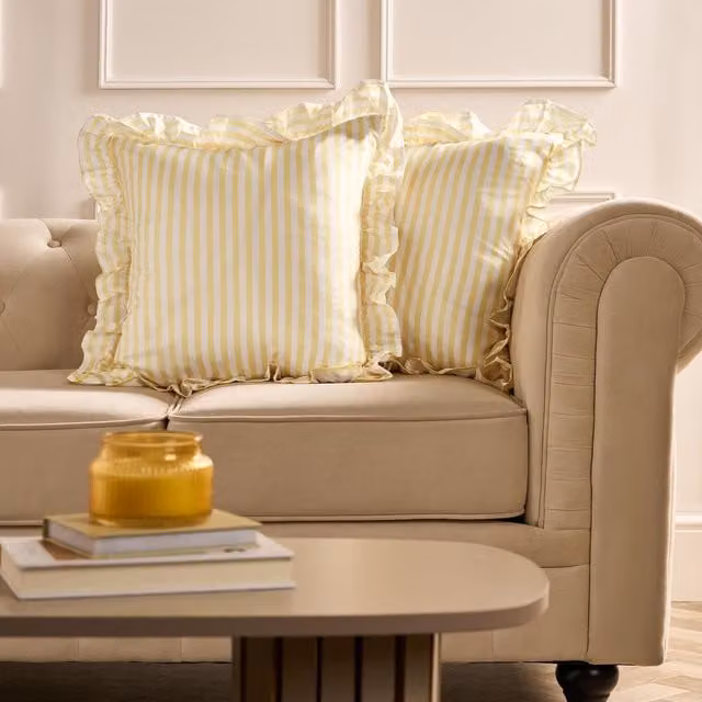 OHS Striped Frill Cushion Covers in Lemon Yellow