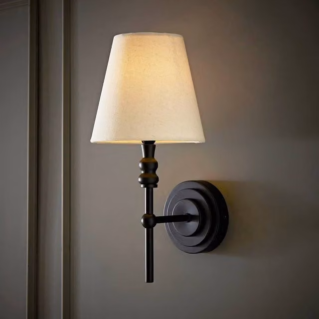 ValueLights Maggie Candlestick Wall Light with Fabric Shade in Black and Gold
