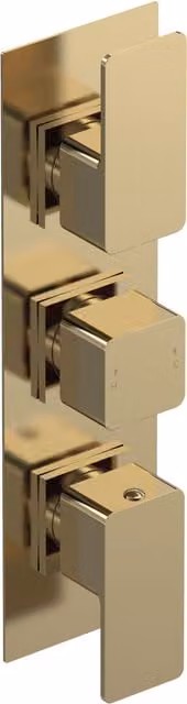Balterley Concealed Triple Thermostatic Shower Valve with Diverter, Square Lever and Knob Handles, Brushed Brass, H x W x D: 30.0 x 13.5 x 8.0 cm