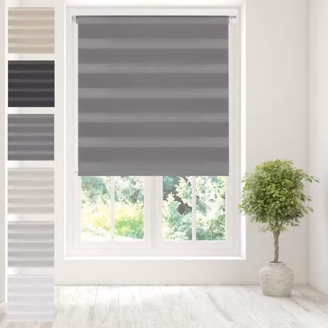 Caecus Day Night Zebra Duo Roller Blind in Grey Striped Textile, W: 160 cm, H: 210 cm