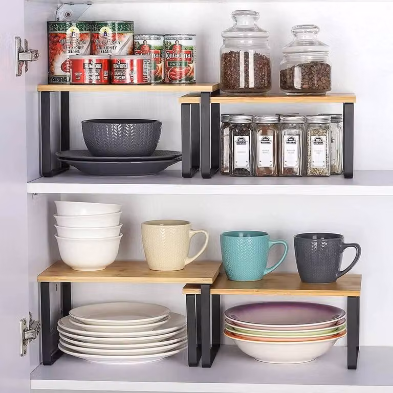 KORVIXA Black Set of 4 Modern Kitchen Cupboard Shelf Organiser Inserts