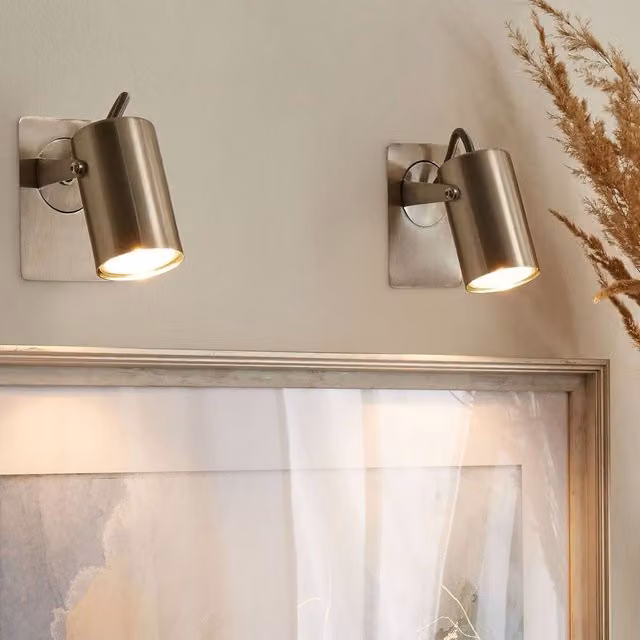 Wyld and Coco Silver Industrial Metal Wall Lamps with Adjustable Arms (Pair)