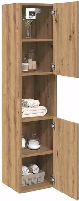 Berkfield Home Artisan Oak Spacious Bathroom Hanging Cabinet, Brown, W/D/H: 30 x 30 x 130 cm