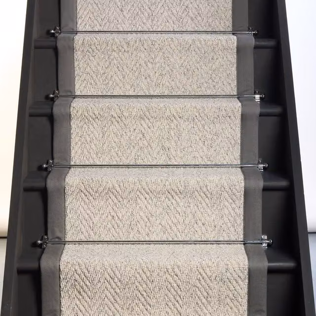 RainbowHome Herringbone Mirage Grey Stair Runner with 100% Cotton Grey Border, W: 50 cm, L: 600 cm