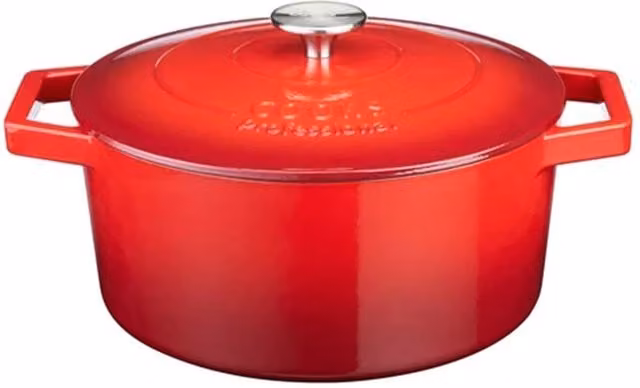 Cooks Professional Enamelled Cast Iron Casserole Dish, Red, 26 cm
