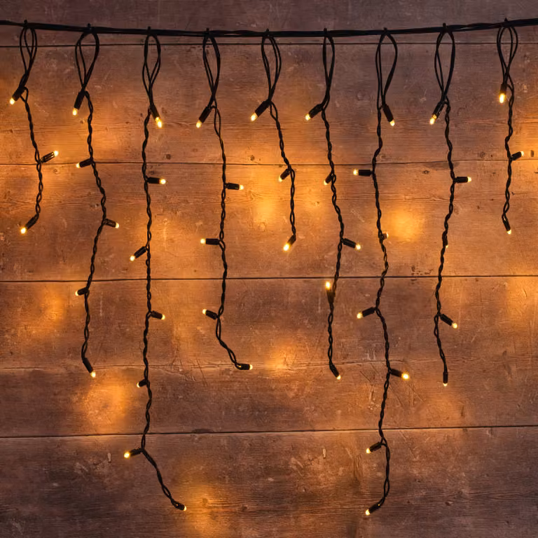 Lights4fun Plus Connect LED Icicle Lights, Warm White, 42m, Black Cable